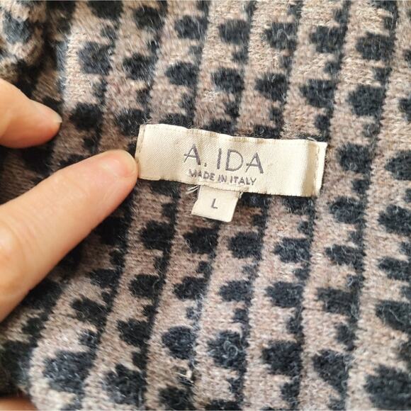 A. Ida Asymmetrical Draped Wrap Style Knit Sweater in Tan & Black Size Large - Picture 4 of 7
